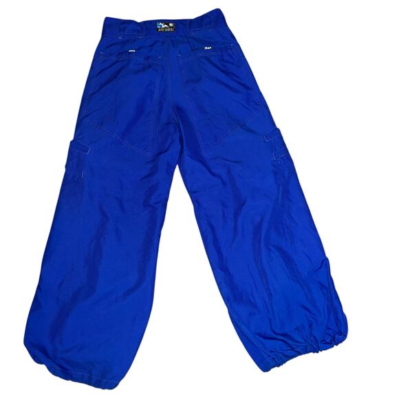 Vintage Kikwear Nylon Blue Wide Leg Pants size 32 Skater Rave Grunge drawstring - Picture 1 of 10